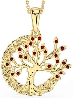 Garnet Gold Silver Celtic Tree of Life Trinity Knot Necklace