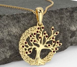 Garnet Gold Silver Celtic Tree of Life Trinity Knot Necklace