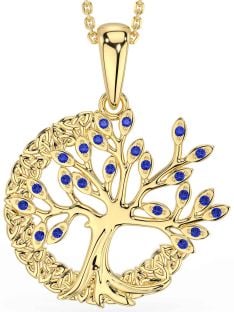 Sapphire Gold Silver Celtic Tree of Life Trinity Knot Necklace