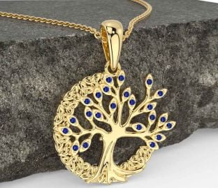 Sapphire Gold Silver Celtic Tree of Life Trinity Knot Necklace