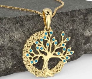 Topaz Gold Silver Celtic Tree of Life Trinity Knot Necklace