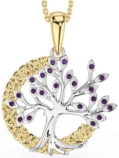 Alexandrite Gold Silver Celtic Tree of Life Trinity Knot Necklace