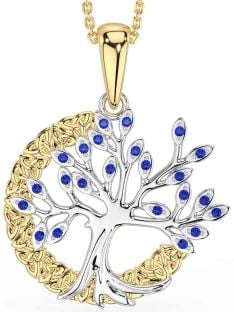 Sapphire Gold Silver Celtic Tree of Life Trinity Knot Necklace