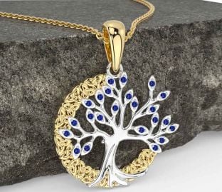 Sapphire Gold Silver Celtic Tree of Life Trinity Knot Necklace