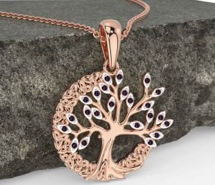 Alexandrite Rose Gold Celtic Tree of Life Trinity Knot Necklace