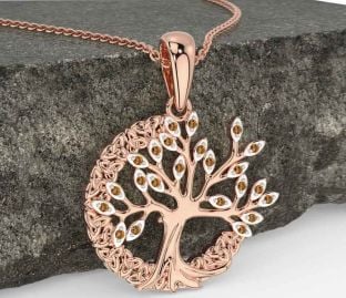 Citrine Rose Gold Celtic Tree of Life Trinity Knot Necklace
