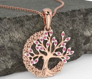 Pink Tourmaline Rose Gold Celtic Tree of Life Trinity Knot Necklace