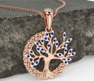 Sapphire Rose Gold Celtic Tree of Life Trinity Knot Necklace