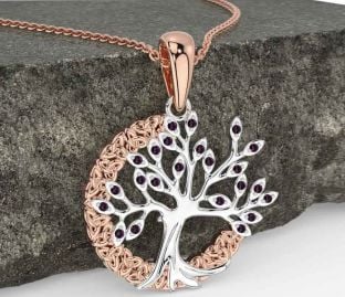 Alexandrite White Rose Gold Celtic Tree of Life Trinity Knot Necklace