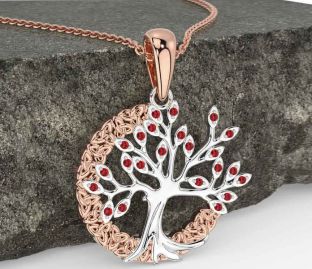 Ruby White Rose Gold Celtic Tree of Life Trinity Knot Necklace