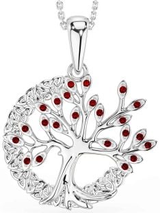 Garnet Silver Celtic Tree of Life Trinity Knot Necklace