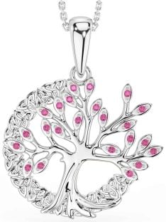 Pink Tourmaline Silver Celtic Tree of Life Trinity Knot Necklace