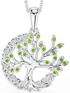 Peridot Silver Celtic Tree of Life Trinity Knot Necklace