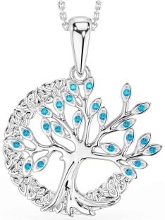 Topaz Silver Celtic Tree of Life Trinity Knot Necklace