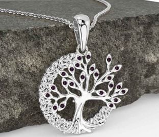 Alexandrite White Gold Celtic Tree of Life Trinity Knot Necklace
