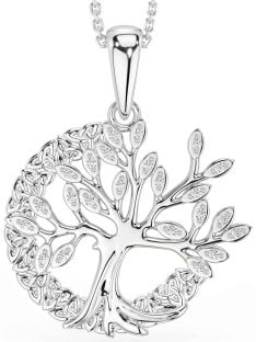 Diamond White Gold Celtic Tree of Life Trinity Knot Necklace