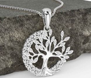 Diamant Bílý Zlato keltský Strom z Život Trojice Uzel Náhrdelník