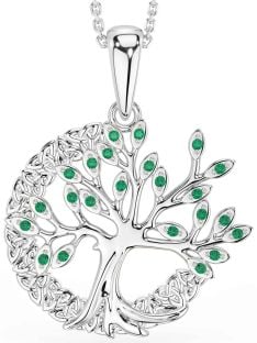 Emerald White Gold Celtic Tree of Life Trinity Knot Necklace