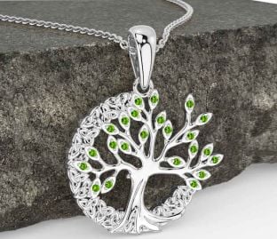 Peridot White Gold Celtic Tree of Life Trinity Knot Necklace