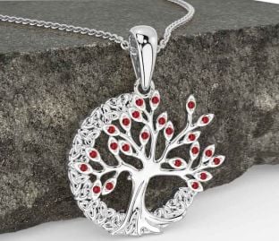 Ruby White Gold Celtic Tree of Life Trinity Knot Necklace