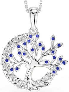 Sapphire White Gold Celtic Tree of Life Trinity Knot Necklace