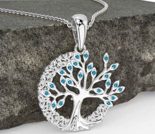 Topaz White Gold Celtic Tree of Life Trinity Knot Necklace