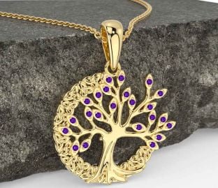 Amethyst Gold Celtic Tree of Life Trinity Knot Necklace