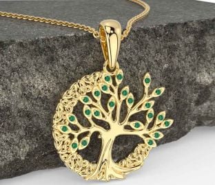 Emerald Gold Celtic Tree of Life Trinity Knot Necklace