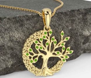 Peridot Gold Celtic Tree of Life Trinity Knot Necklace