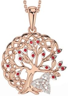 Diamond Ruby Rose Gold Silver Celtic Trinity Knot Tree of Life Necklace