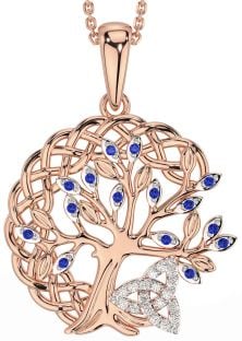 Diamond Sapphire Rose Gold Silver Celtic Trinity Knot Tree of Life Necklace