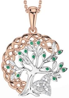 Diamond Emerald Rose Gold Silver Celtic Trinity Knot Tree of Life Necklace