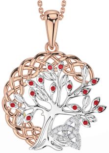 Diamond Ruby Rose Gold Silver Celtic Trinity Knot Tree of Life Necklace