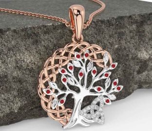 Diamond Ruby Rose Gold Silver Celtic Trinity Knot Tree of Life Necklace