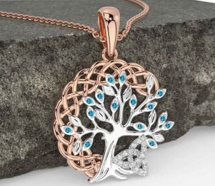 Diamond Topaz Rose Gold Silver Celtic Trinity Knot Tree of Life Necklace