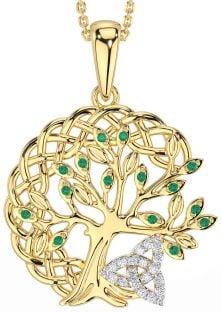 Diamond Emerald Gold Silver Celtic Trinity Knot Tree of Life Necklace