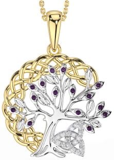 Diamond Alexandrite Gold Silver Celtic Trinity Knot Tree of Life Necklace