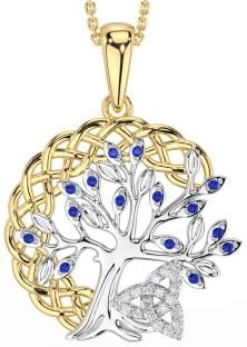 Diamond Sapphire Gold Silver Celtic Trinity Knot Tree of Life Necklace