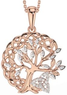 Diamond Rose Gold Celtic Trinity Knot Tree of Life Necklace