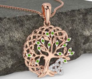 Diamond Peridot Rose Gold Celtic Trinity Knot Tree of Life Necklace