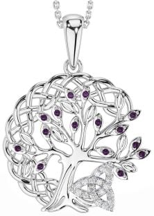 Diamond Alexandrite Silver Celtic Trinity Knot Tree of Life Necklace