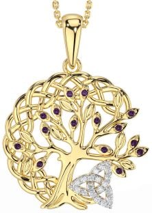 Diamond Alexandrite Gold Celtic Trinity Knot Tree of Life Necklace
