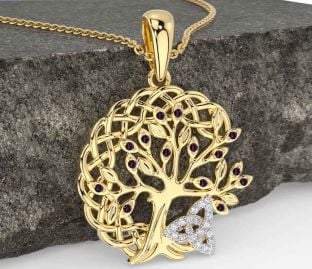 Diamond Alexandrite Gold Celtic Trinity Knot Tree of Life Necklace