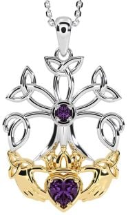 Alexandrite Gold Silver Claddagh Trinity knot Celtic Tree of Life Necklace