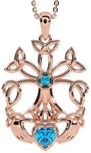 Topaz Rose Gold Silver Claddagh Trinity knot Celtic Tree of Life Necklace