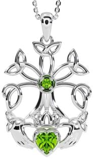 Peridoto Prata Claddagh Trindade nó céltico Árvore de Vida Colar