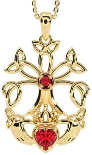 Ruby Gold Claddagh Trinity knot Celtic Tree of Life Necklace