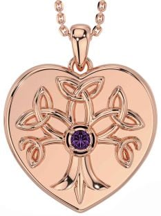 Alexandrite Rose Gold Silver Celtic Tree of Life Trinity Knot Heart Necklace