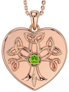 Peridot Rose Gold Silver Celtic Tree of Life Trinity Knot Heart Necklace