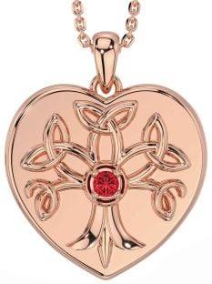 Ruby Rose Gold Silver Celtic Tree of Life Trinity Knot Heart Necklace